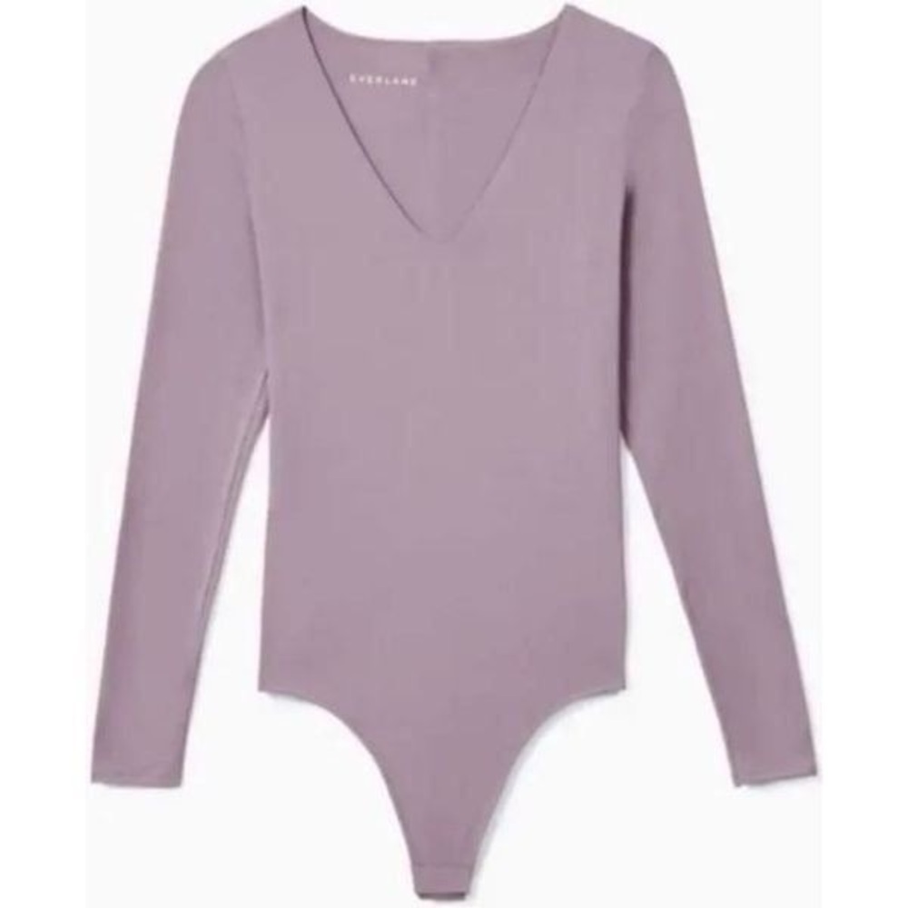 Everlane Purple Supima Cotton Fitted Long Sleeve V-Neck Bodysuit
